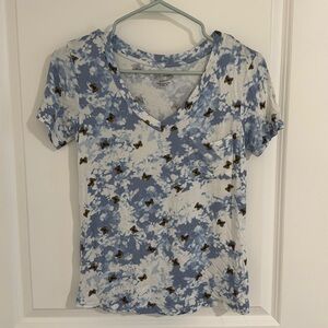 Butterfly Print Soft V-Neck Top